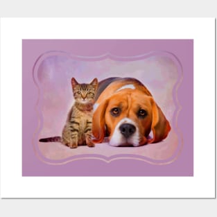 Beagle dog and kitten Posters and Art